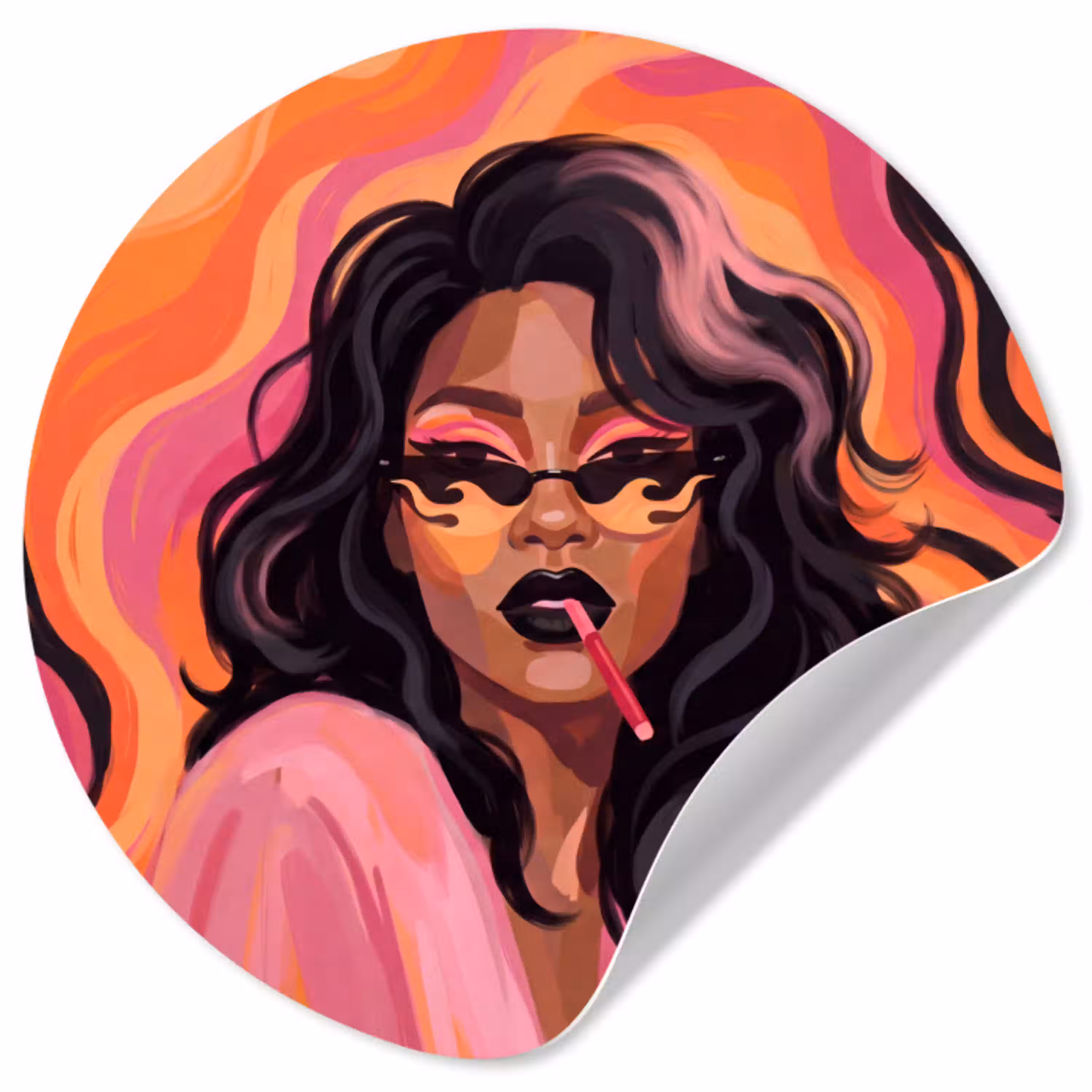 Vrouw - Zonnebril - Modern - Portret - Oranje Wandcirkel behangsticker klein -3d
