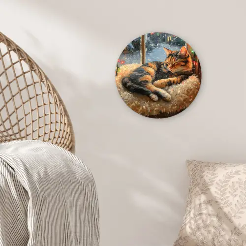 Kat - Kerst - Winter - Dier Wandcirkel kunststof plaat 5mm dik klein -sfeer5