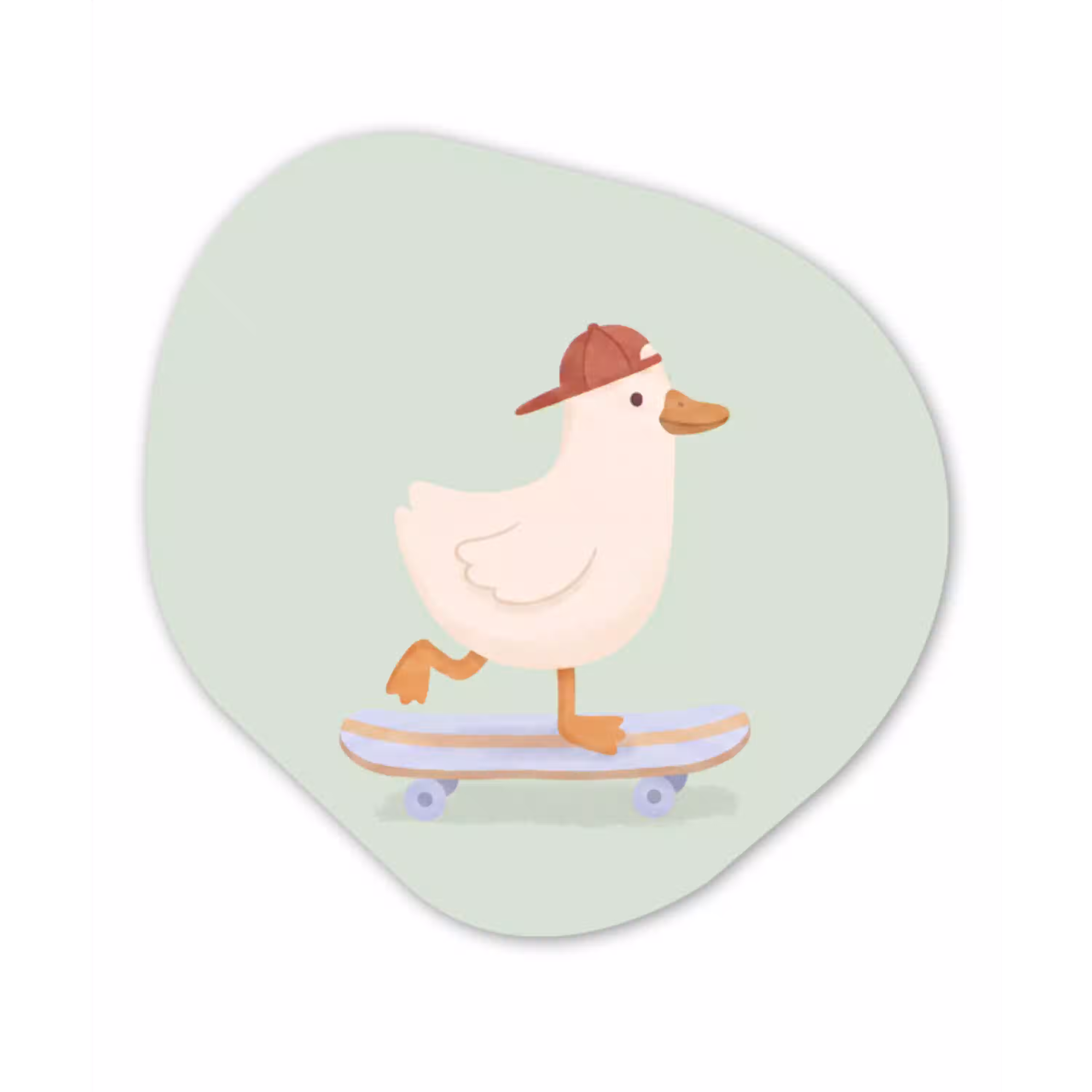 Vogel - Skateboard - Dieren - Cartoon - Speels Wandcirkel Organisch Aluminium middel -3d