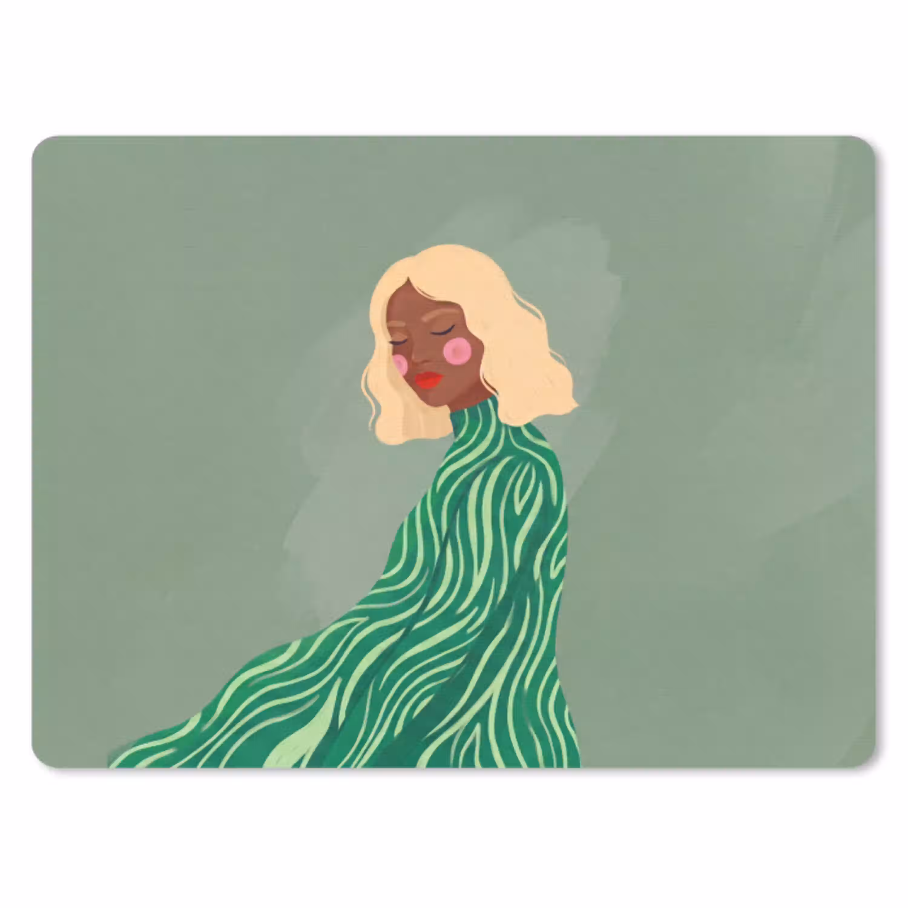 Vrouw - Portret - Illustratie - Modern - Groen muismat rubber klein -3d