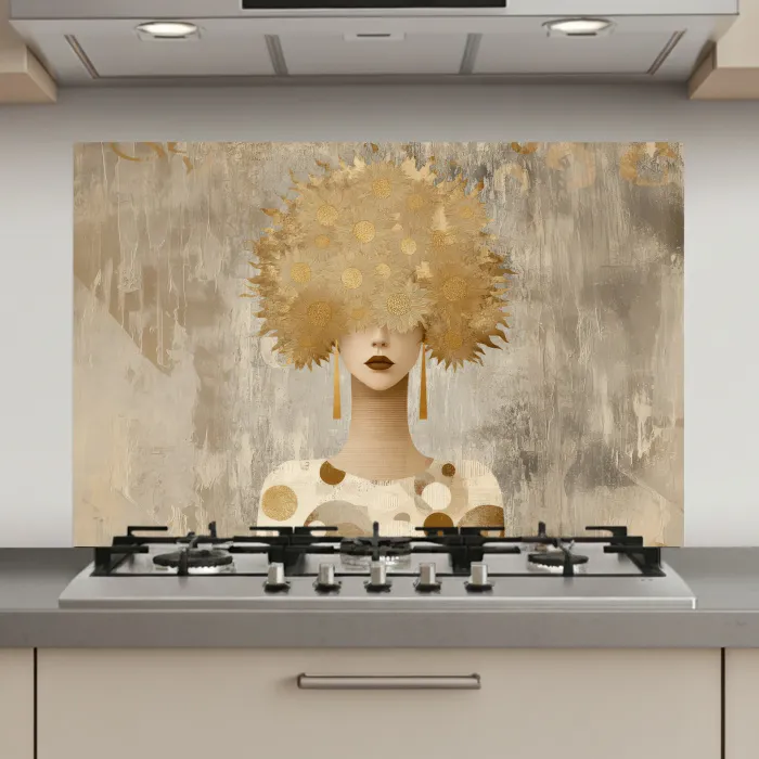 Goud - Portret - Vrouw keuken achterwand spatscherm klein -3d_website