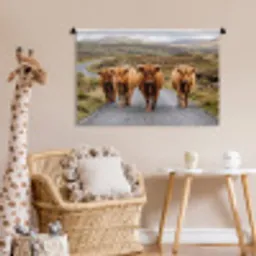 Schotse Hooglanders - Weg - Landschap - Kudde Wandkleed katoen middel -wsfeer5_kind