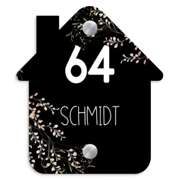 Botanisch - Zwart - Modern Naambord Huisje klein -3d