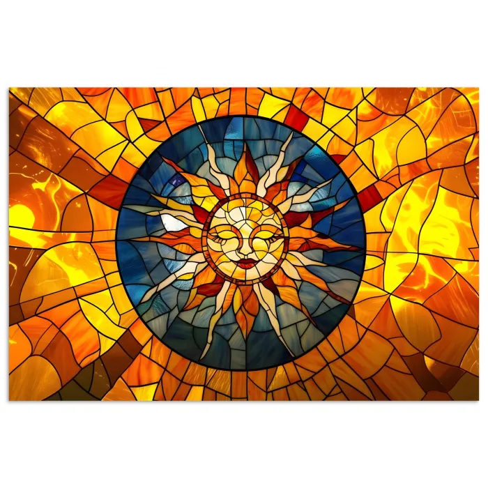 Mozaïek - Zon - Geel - Cirkel poster papier klein -3d
