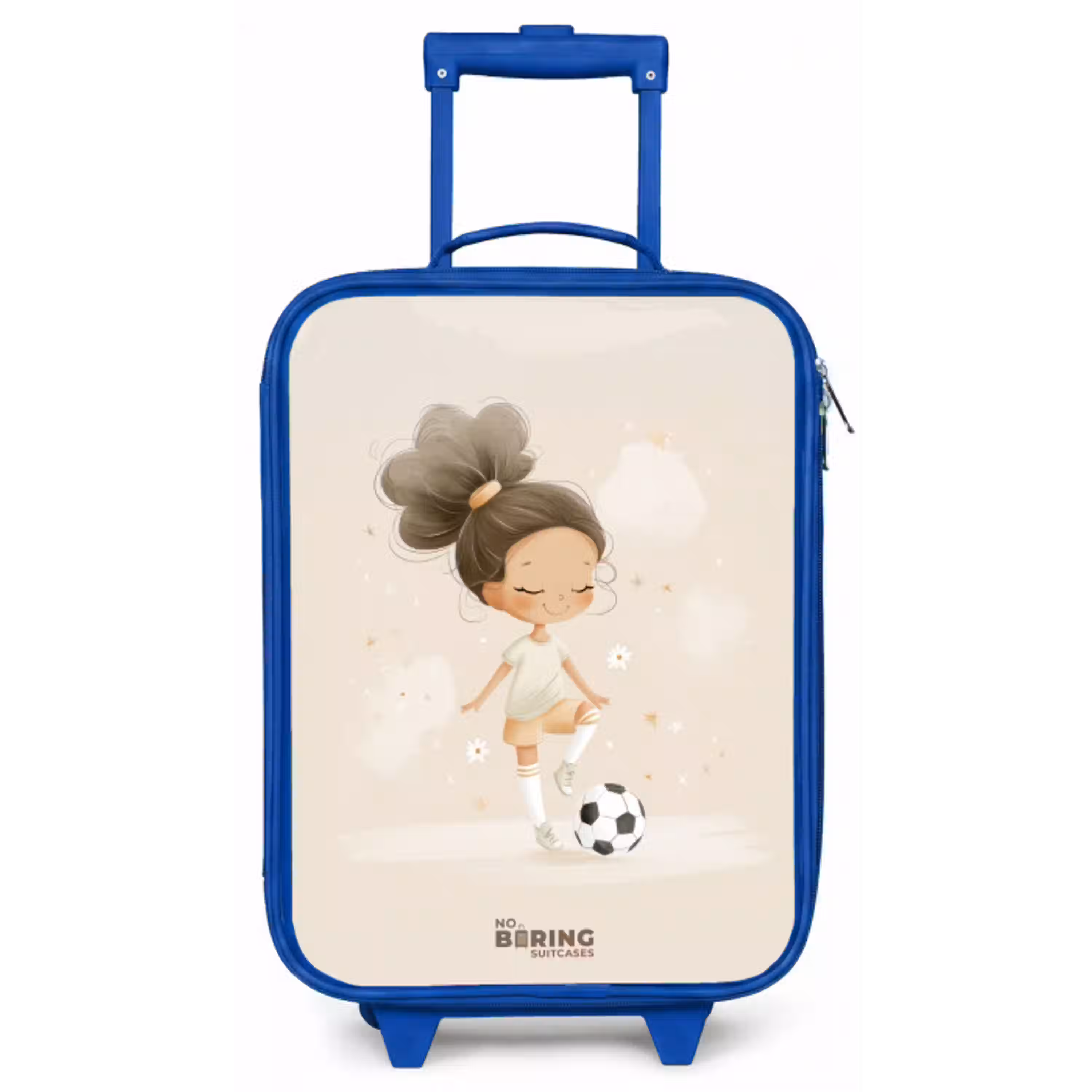 Meisje met een voetbal in beige kleuren Kinderkoffer - Blauw klein -zz3dotto