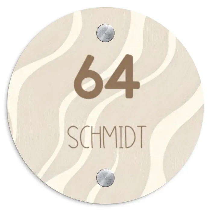 Beige golven - Modern Naambord Rond klein -3d