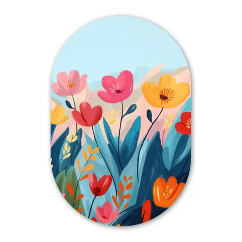 Illustratie - Bloemen - Kleurrijk Wandcirkel Ovaal Forex klein -3d