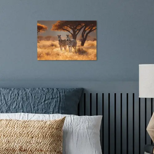 Zebra's - Savannelandschap - Gras poster papier klein -sfeer2