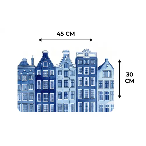 Aquarel - Grachtenpanden - Delfts - Blauw Placemat vinyl groot -specs