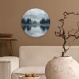 Bos - Meer - Mist - Natuur - Grijs Wandcirkel kunststof plaat 5mm dik klein -sfeer1