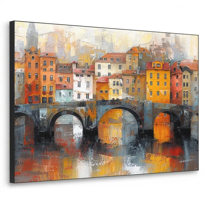 Gracht - Huizen - Kunst - Art Textielframe zwart klein -3d