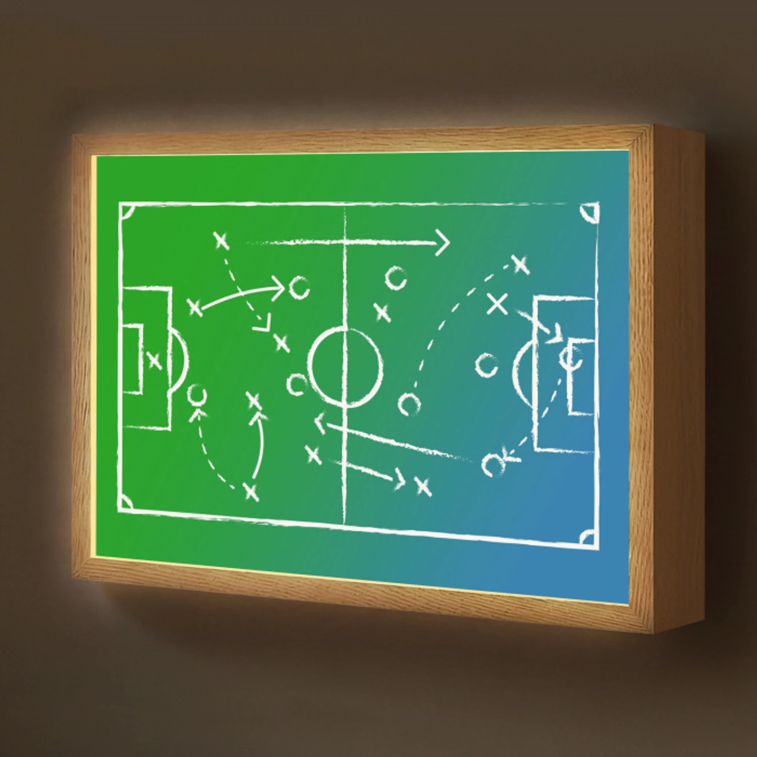 Voetbal - Tactiek - Spel - Groen - Blauw Light Box met batterij (Wandlamp kind) middel -z3d_website