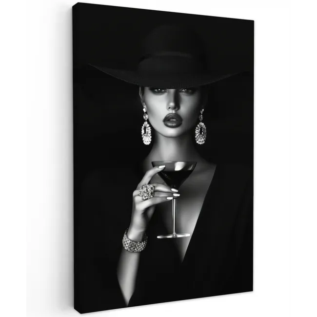 Vrouw - Cocktail - Chic Tuinposter op houten frame 2 cm dik klein -3d