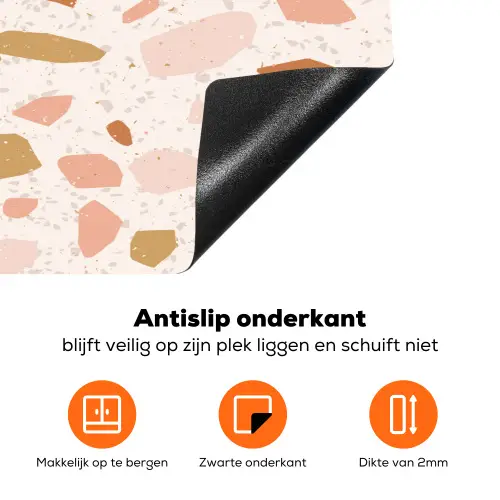 Terrazzo -  Patroon - Kleurrijk - Zalm Inductie beschermer vinyl 3mm klein 276 -zzzzzzz-td-onderkant