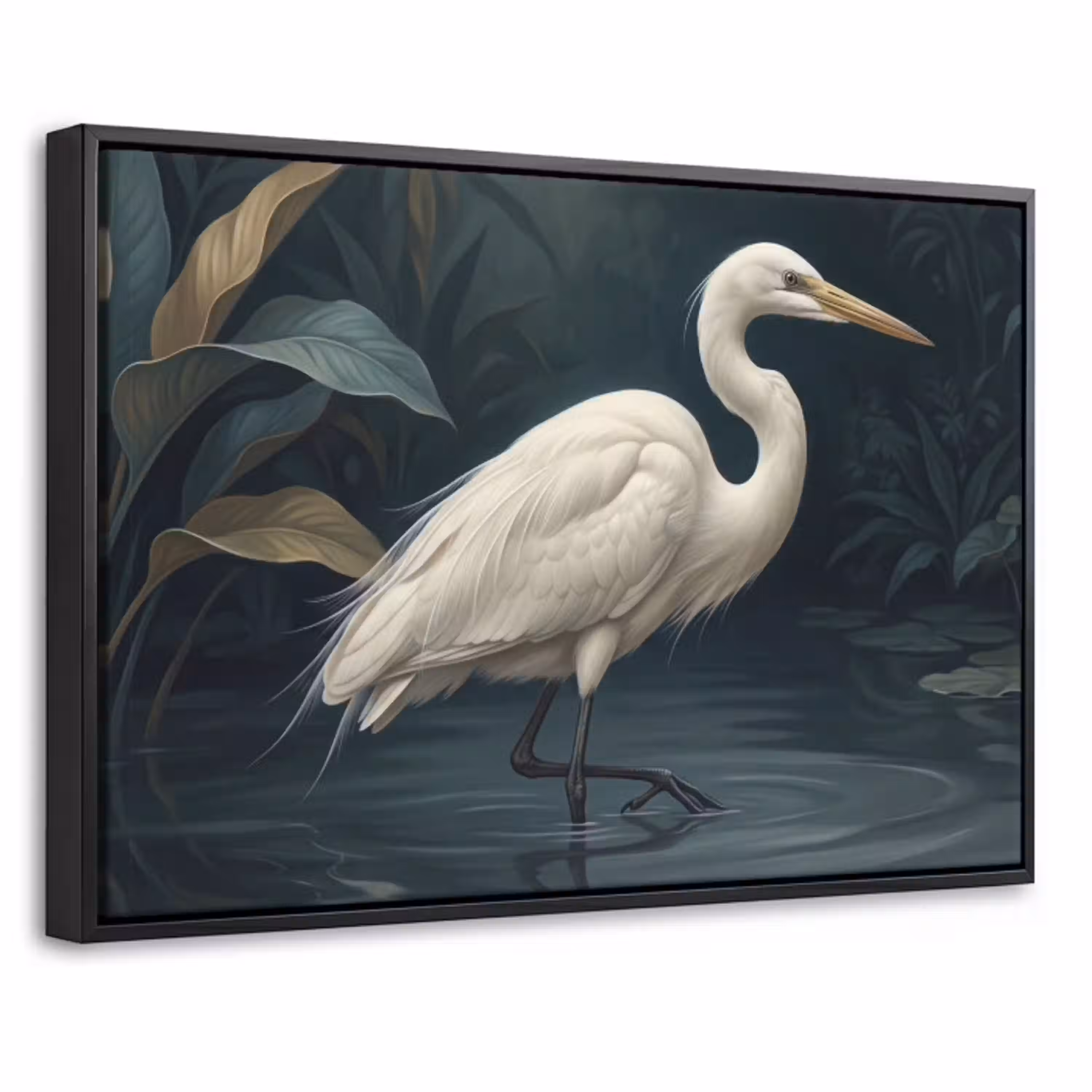 Reiger - Water - Natuur - Modern - Wit Canvas met baklijst klein -threedimensional_3d_global