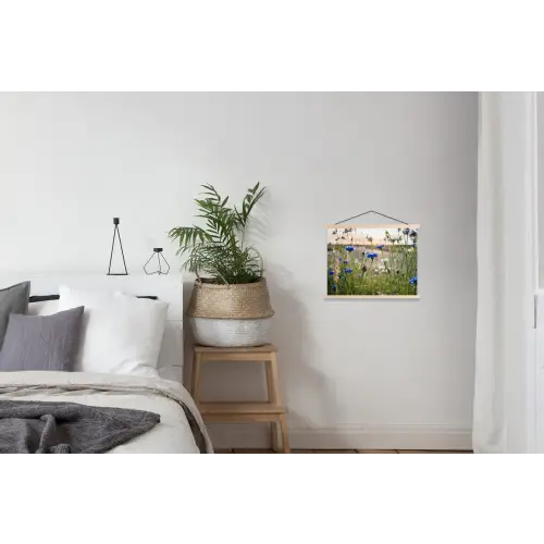 Bloemen - Zomer - Korenbloem - Blauw - Zon - Wolken textielposter latten blank klein -woonkamer
