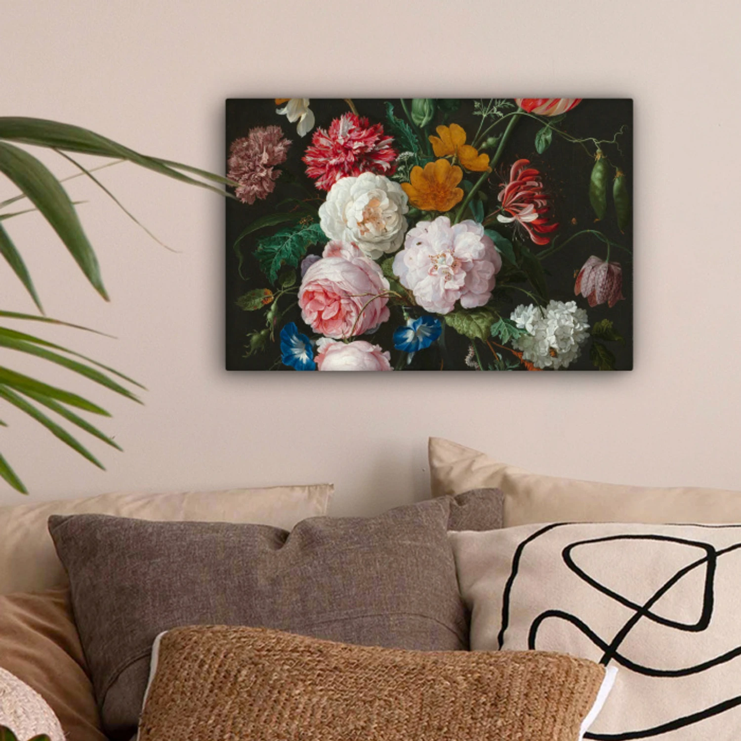 Stilleven met bloemen in een glazen vaas - Schilderij van Jan Davidsz. de Heem canvas 2cm klein -sfeer1