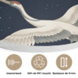 Kraanvogels - Nachthemel - Blauw Akoestische PET Vilt - Rond klein -closeup_FR