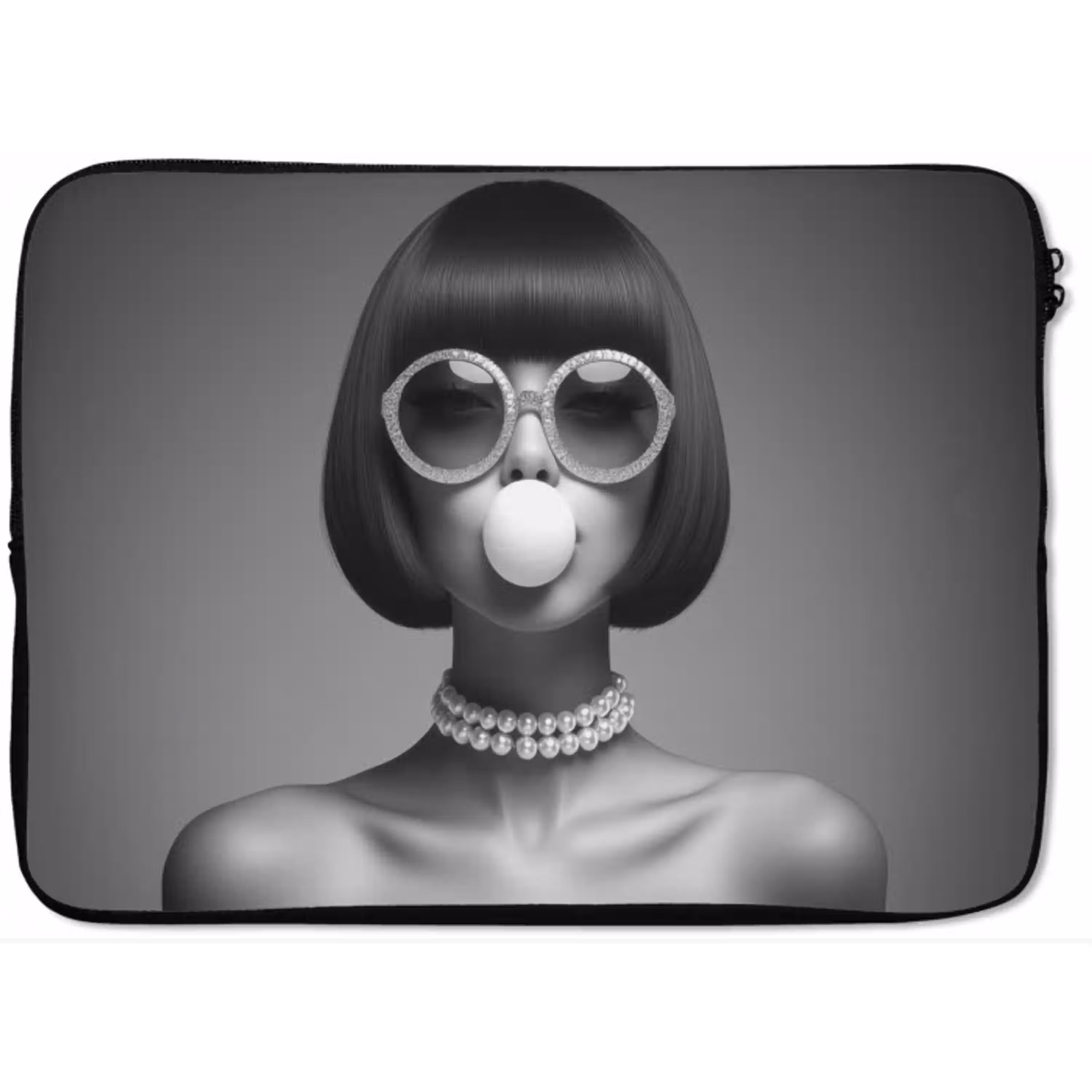 Vrouw - Zwart Wit - Ketting - Zonnebril laptophoes neopreen klein -zkaufland3dotto