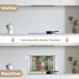 Landhuis omlijst door Hortensia's keuken achterwand spatscherm klein -voor_na_DE