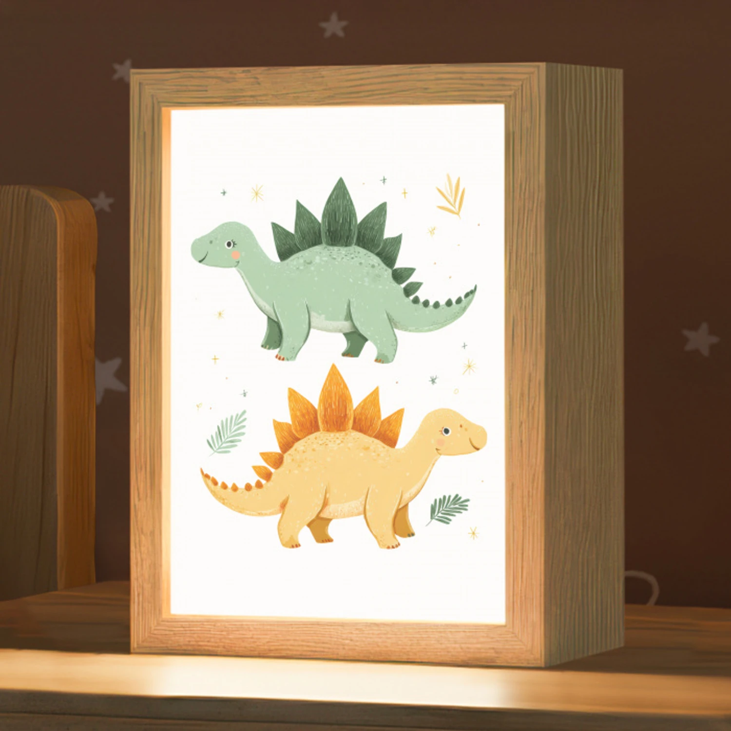 Sterren - Stegosaurussen - Blaadjes - Groen Light Box met kabel klein -zzz_3d_website