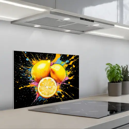 Citroen - Graffiti - Kleurrijk - Verf - Modern keuken achterwand spatscherm klein -3d_schuin