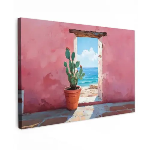 Zee - Roze - Cactus Tuinposter op houten frame 2 cm dik klein -3d