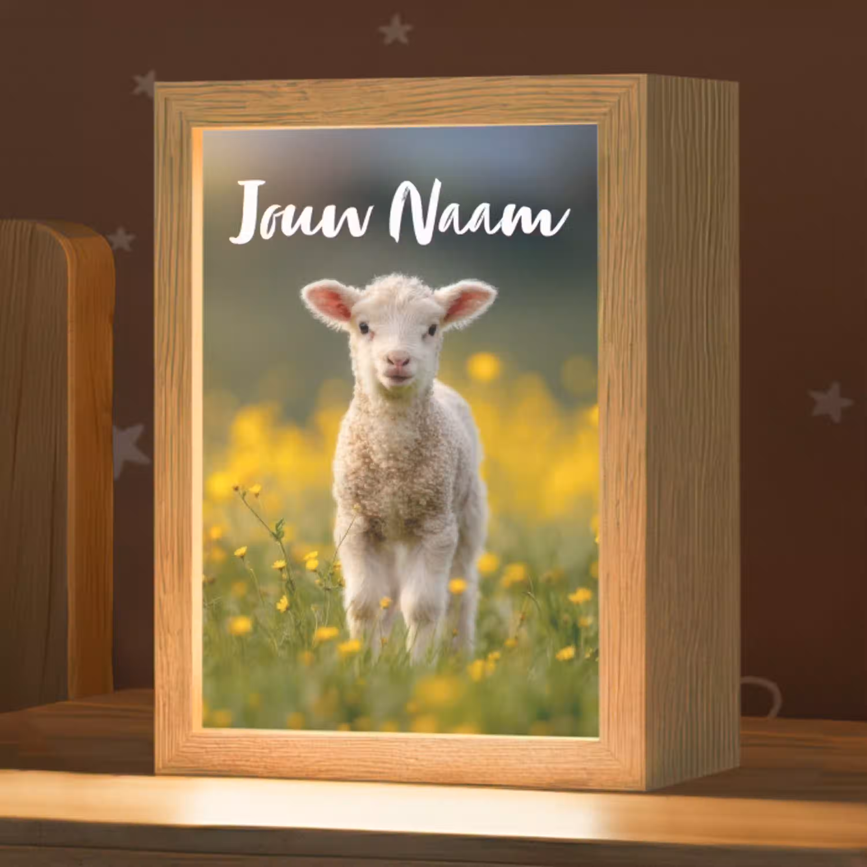 Lammetje - Gras - Bloemen - Geel Light Box met kabel (Kinderlampje) klein -zzz_3d_website