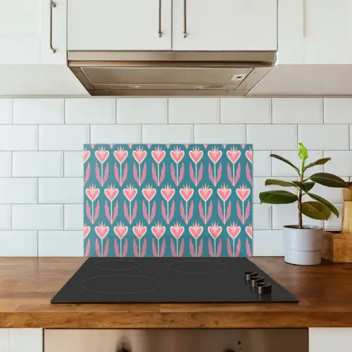 Blauw - Retro - Patroon - Hartjes keuken achterwand spatscherm klein 900 -sfeer2