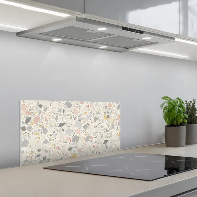 Patronen - Licht - Terrazzo - Decoratie keuken achterwand spatscherm klein -3d_schuin