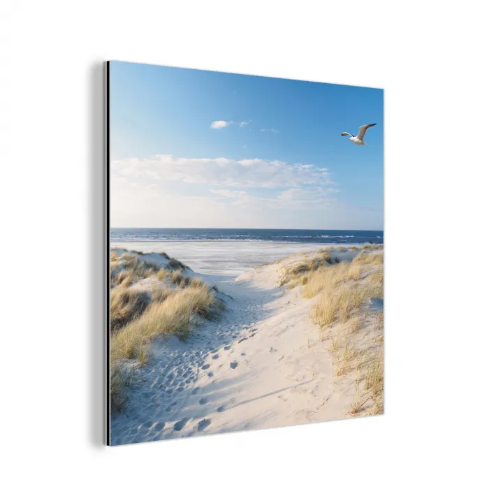 Duin - Meeuw - Strand - Zee - Zon aluminium wit klein -3d
