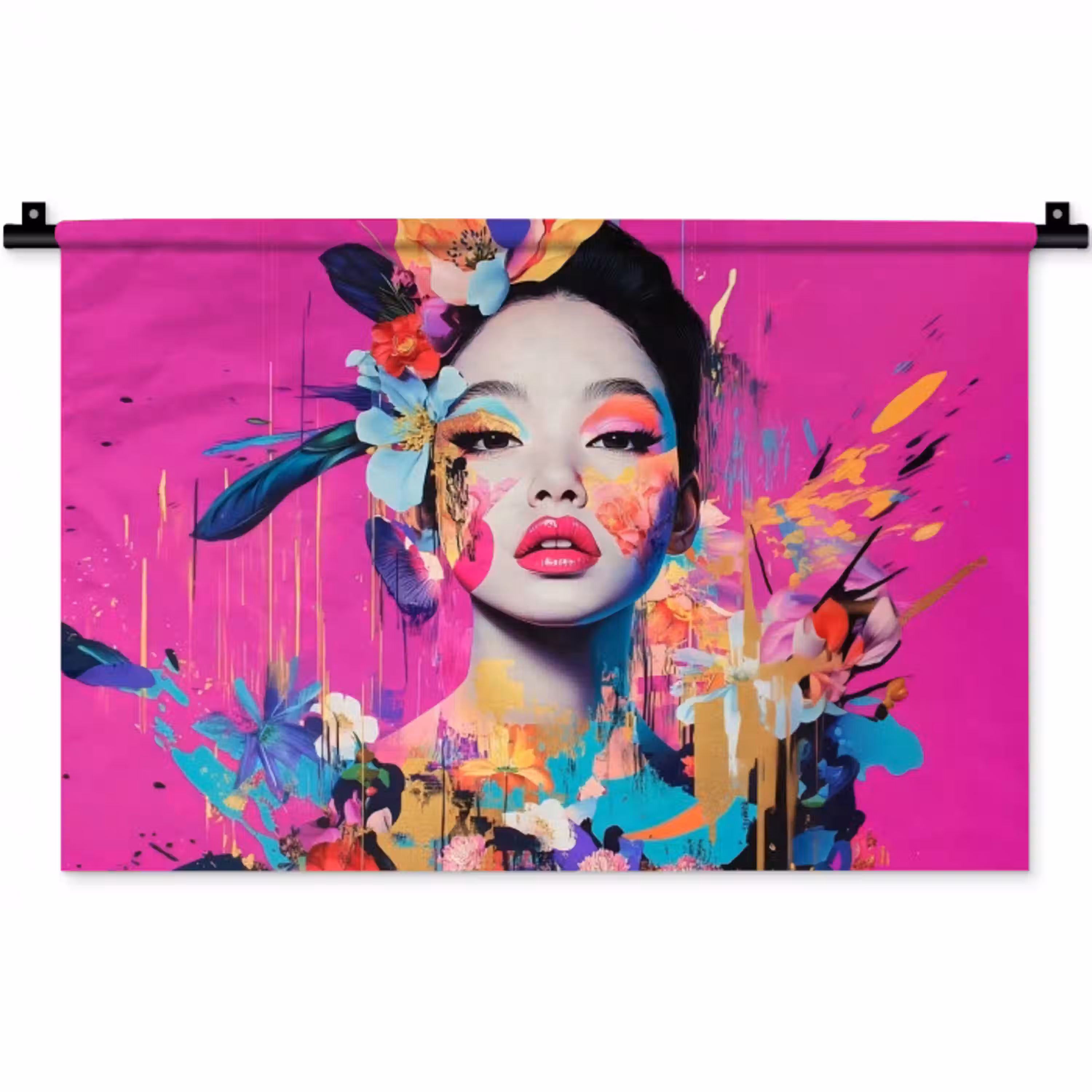 Vrouw - Portret - Abstract - Paars Wandkleed katoen klein -zz3d