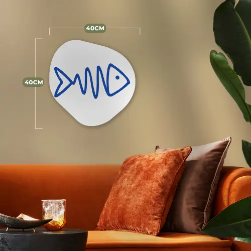 Vis - Minimalistisch - Blauw - Lijn Wandcirkel Organisch Forex 3mm klein -sfeer3