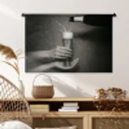 Champagnefles - Glas - Minimalistisch - Spetters Wandkleed katoen middel -sfeer5
