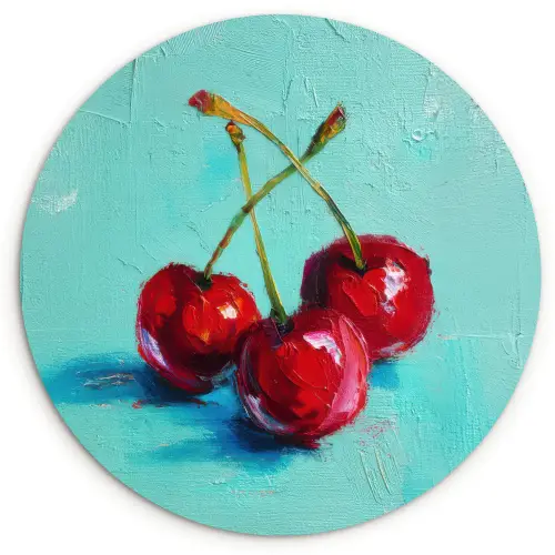 Kersen - Rood - Drie - Geverfd Wandcirkel kunststof plaat 5mm dik klein -3d