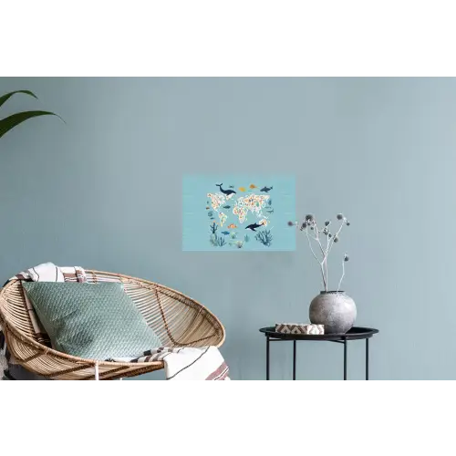 Wereldkaart - Zeeleven - Blauw Muursticker klein -plant