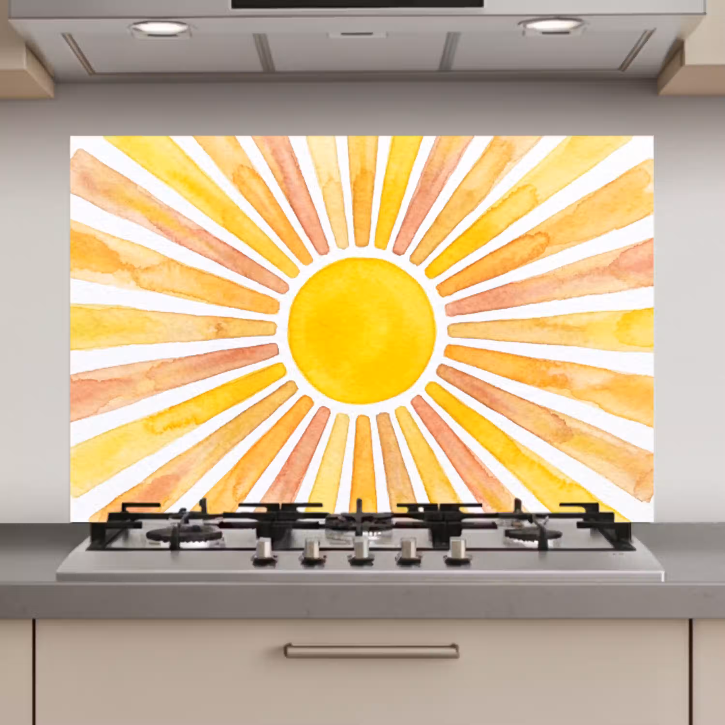 Zon - Stralen - Aquarel - Geel - Abstract keuken achterwand spatscherm klein -3d_website