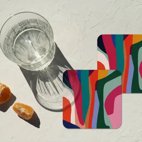 Vormen - Bochten - Kleurrijk - Abstract onderzetter kurk middel -sfeer4
