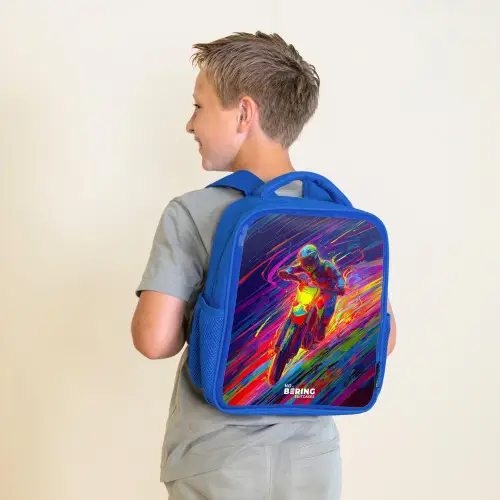 Crossmotor - Neonkleuren - Lijnen - Helm Kinderrugzak - Blauw middel -sfeer2