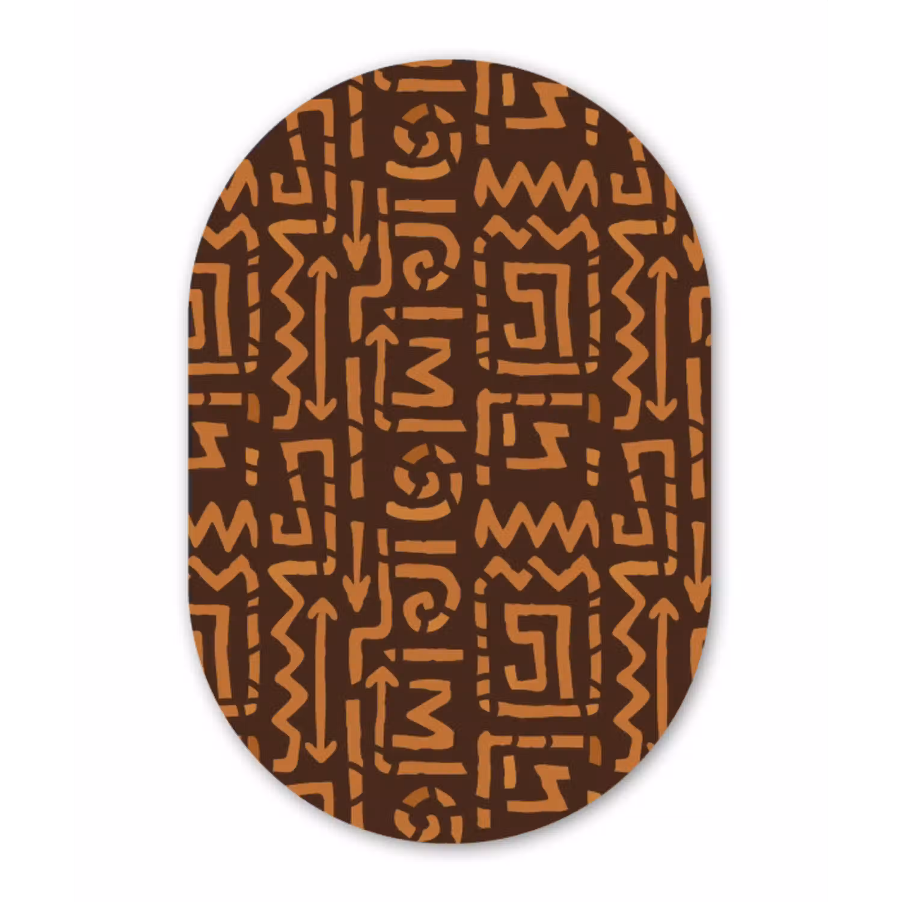 Chocoladebruin - Etnisch - Tribaal - Symbolen Wandcirkel Ovaal Forex klein 630 -3d