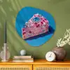 Taart - Edelstenen - Glitters - Roze Wandcirkel Organisch Plexiglas middel -sfeer2