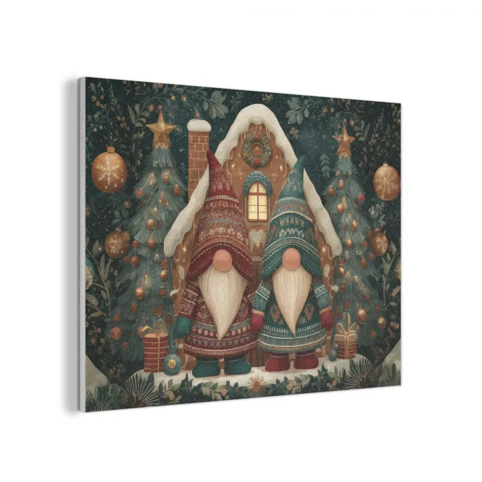 Kerst - Gnomen - Peperkoekhuisje - Rood - Groen PET vilt klein -3d