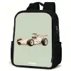 Beige retro raceauto op groen achtergrond Rugzak - Zwart middel -schuin