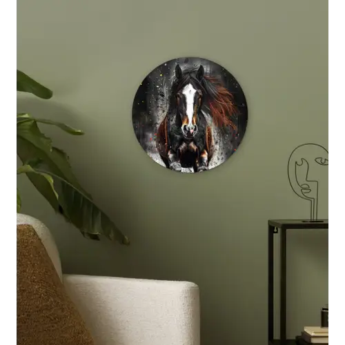 Paard - Dieren - Zwart - Luxe - Modern Wandcirkel kunststof plaat 5mm dik klein -sfeer3