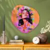 Portret - Bloemenkroon - Vrouw Wandcirkel Organisch Plexiglas middel -sfeer2