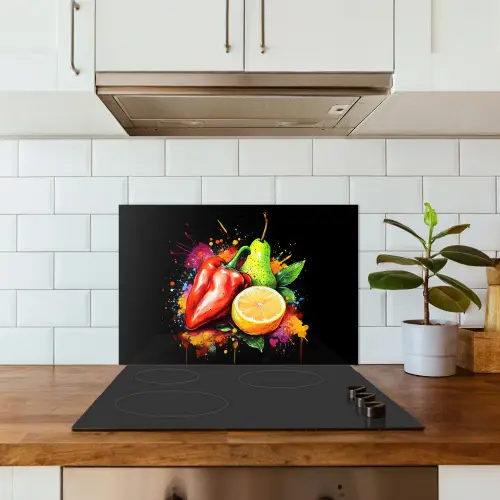 Paprika - Peer - Citroen - Graffiti - Verf - Abstract keuken achterwand spatscherm klein -sfeer2