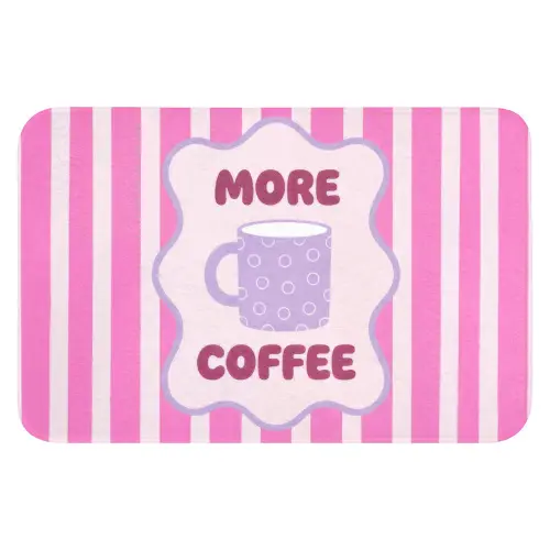 More coffee - Roze - Paars - Strepen - Mok Badmat klein -3d