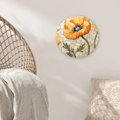 Klaprozen - Oranje - Mozaïek - Bladeren Wandcirkel kunststof plaat 5mm dik klein -sfeer5