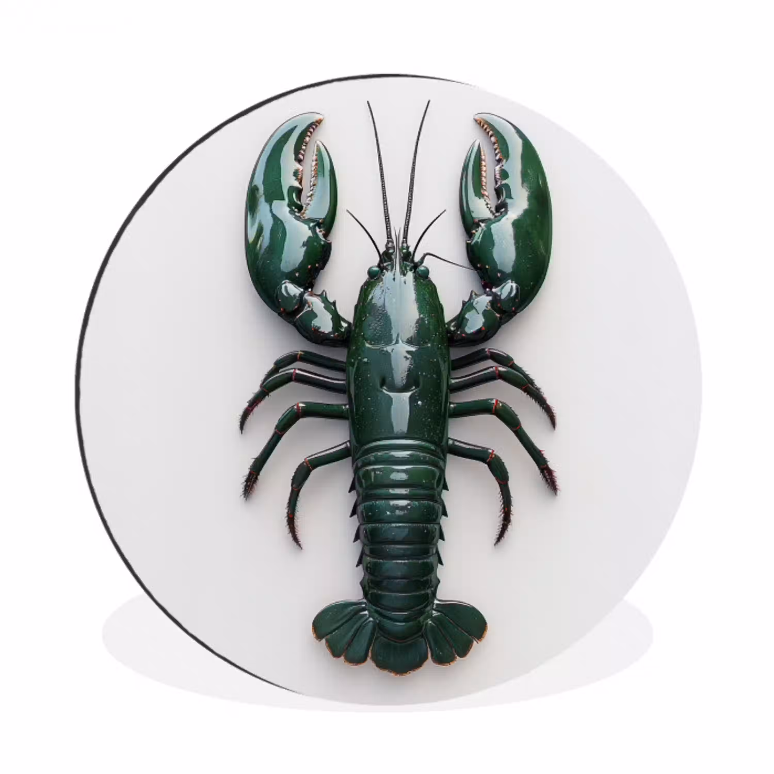Kreeft - Glossier - Groen - Wit Wandcirkel aluminium klein -3d