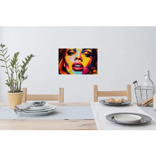 Vrouw - Gezicht - Kleurrijk Muursticker klein -eettafel